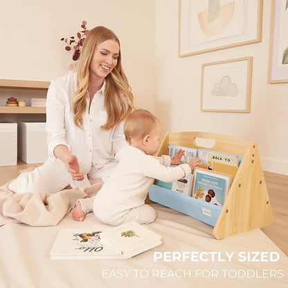 ZICOTO Decorative Wooden Bookshelf with Handle for Kids Rooms - Keeps Books Neatly Organized & Within Reach for Toddlers - Easy Install Montessori Book Shelf for Baby's Bedroom or Playroom Decor