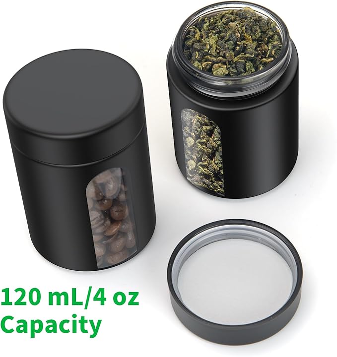 Glass Storage Jar (4 oz), 2 Pack Premium Smell Proof Visual Container with Child Resistant Cap, Small Waterproof Bottle Multipurpose Container for Coffee Teas Herbs Spices(120ml)