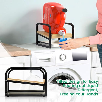 Laundry Detergent Holder Liquid Laundry Detergent Riser, Laundry Detergent Stand, Liquid Detergent Holder with Drip Tray for Laundry Room Organization (Tilted-Black)