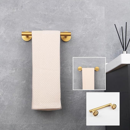 GERZWY 9-Inch Bathroom Towel Bar Gold Stainless Steel Bath Hand Towel Holder Modern Round Style Wall Mount AG1101C23-BE
