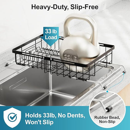 iSPECLE Over Sink Dish Drying Rack - Expandable Capacity Dish Rack for Kitchen Counter, Fits Any Sink Type, 12"~16.9" L x 11.8" W, Black