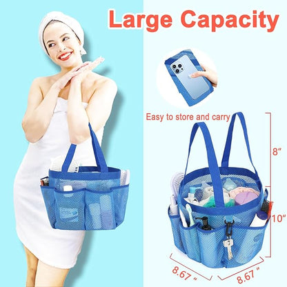 Fammart Mesh Shower Caddy Portable for College Dorm Room Essentials, 8-Pocket Large Shower Basket Tote Bag with 2 Handles for Toiletry, Bathroom, Beach, Camp, Gym