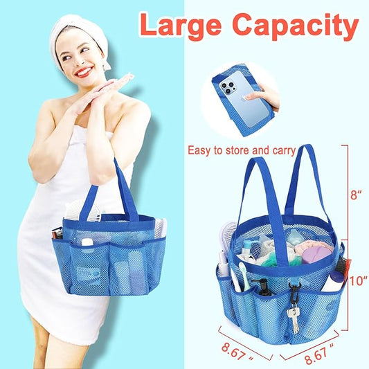 Fammart Mesh Shower Caddy Portable for College Dorm Room Essentials, 8-Pocket Large Shower Basket Tote Bag with 2 Handles for Toiletry, Bathroom, Beach, Camp, Gym