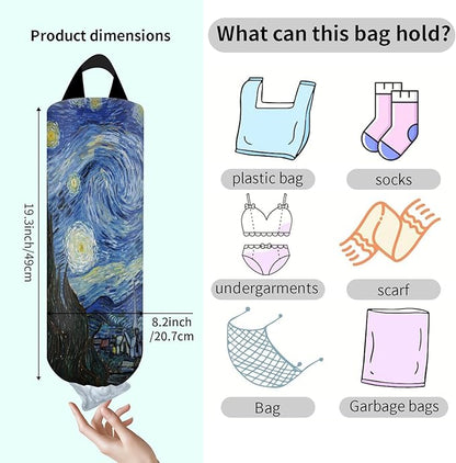 Plastic Bag Holder, Wall Mount Grocery Bag Organizer, Funny Hanging Trash Bag Storage Dispenser for Home Kitchen Cute Stary Night Painting