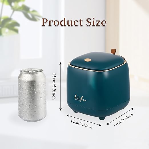 Mini Trash Can with Lid, 2.2 L/0.6 Gal Vanity Trash Can, Countertop Garbage Can with 60 PCS Trash Bags for Desktop Bathroom Bedroom Kitchen Car, 5.5" (Dark Green)
