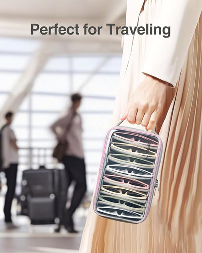 Luxtude Travel Sunglasses Organizer Case for Women Men, Glasses Case Multiple Pairs w/Adjustable Slot, Clear Sunglass Storage