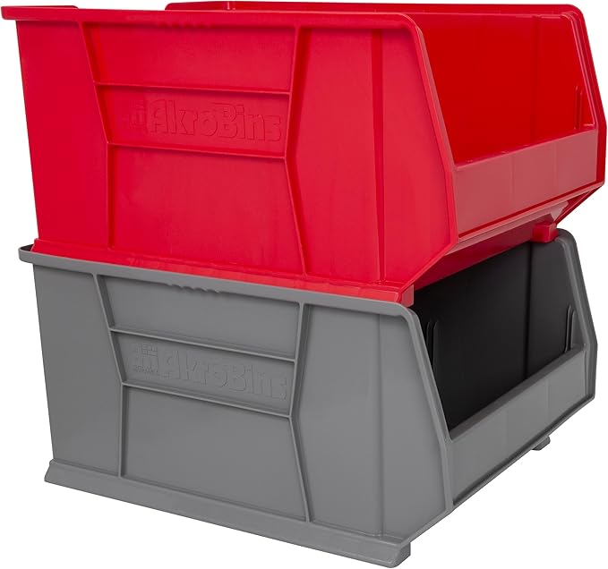 Akro-Mils 30289 Super-Size AkroBins Plastic Storage Bins, Space-Saving Stackable Bins for Garage, Classroom, Warehouse Organization, 24-Inch L x 18-Inch W x 12-Inch H, Red, 1-Pack