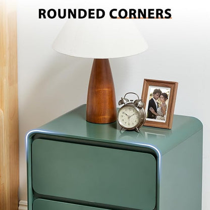 AVZEAR Small Night Stand with 2 Drawers, Mid Century Modern Nightstands with Solid Wood Legs, 2 Drawer Dresser Curved Profile Design End Table Side Table for Small Space, Dorm, Bedroom(Green)