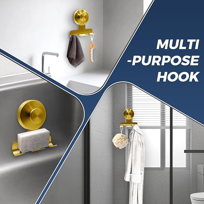 WingWider Suction Cup Razor Holder for Shower,Heavy-Duty 7KG Suction Hooks for Razor,Towel,Loofah,Removable Damage-Free Metal Shower Hook,Shaver Holder,2 Pack(Brushed Gold)