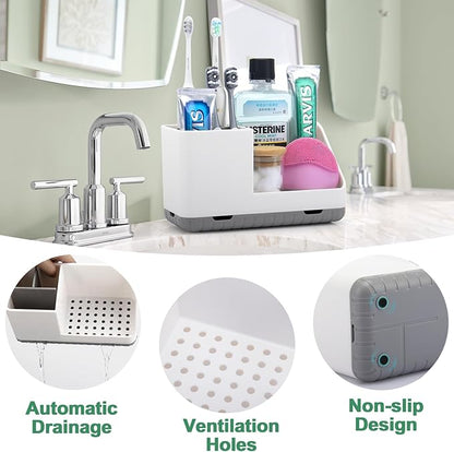 PARKMANI Toothbrush Holders for Bathrooms, Kids Electric Toothbrush and Toothpaste Holder with Drainage, Tooth Brush Holder for Bathroom Countertop Organizer (Grey)