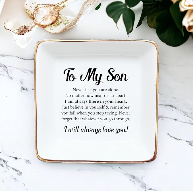 HatafaFurni Gifts for Son from Dad, Mom, Ring Dish for Men - Birthday, Christmas, Wedding Gifts for Son - to My Son, I Will Always Love You - Jewelry Dish, Ceramic Ring Dish, Trinket Tray for Men