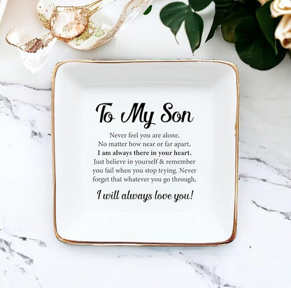 HatafaFurni Gifts for Son from Dad, Mom, Ring Dish for Men - Birthday, Christmas, Wedding Gifts for Son - to My Son, I Will Always Love You - Jewelry Dish, Ceramic Ring Dish, Trinket Tray for Men