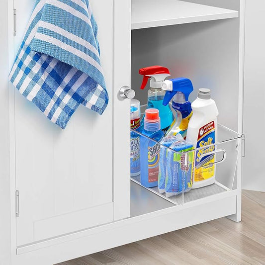 Sorbus 4 Pack Medium Clear Plastic Storage Bins, Clear Organizer Bins with Handle for Kitchen, Pantry, Cabinet, Refrigerator, Craft, Toys, Clothes, Closet, Under Sink, Bathroom Organizers and Storage