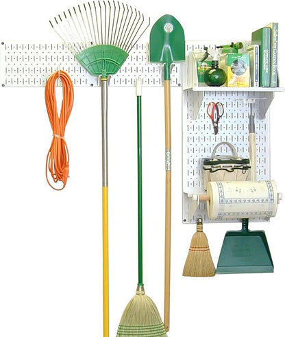 Wall Control Gardening Tool Pegboard Wall Storage Organizer Kit - White
