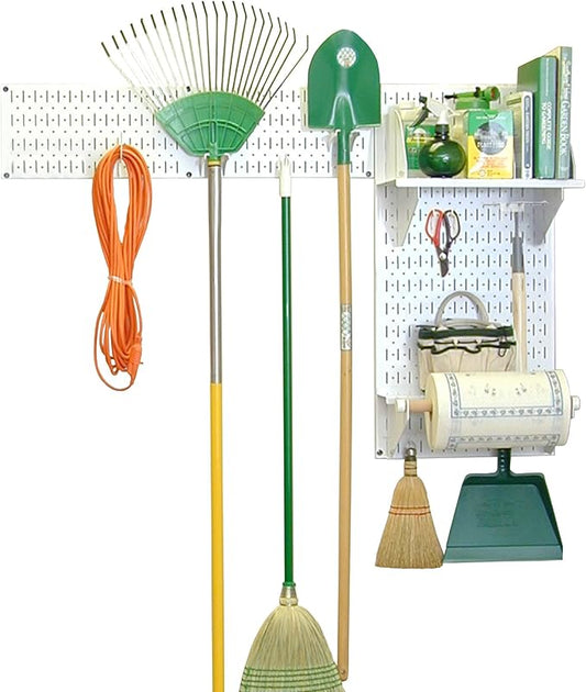 Wall Control Gardening Tool Pegboard Wall Storage Organizer Kit - White
