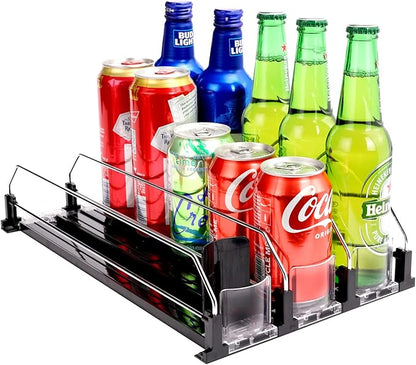 BingoHive Drink Dispenser for Refrigerator, Self-Pushing Soda Can Organizer for Fridge, 3 Rows has been Assembled, Automatic Can Organizer with Spring Loaded for Refrigerator Holds 15 cans, Black