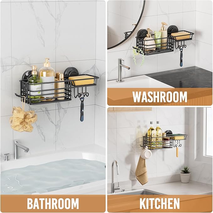LEVERLOC Shower Caddy, Grey, Suction Cup, One Second Installation, Bionic Octopus Tentacle Design, Weatherproof, Waterproof, Oil-Proof, Anti-Aging, 12" L x 5" W x 4.7" H