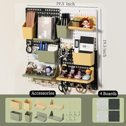 Pegboard Wall Organizer Combination Kit, Wall Organizer with 4 Pegboards and 20 Accessories Hanging, Wall Mounted Peg Board Display Panels for Home and Office - 19.5” x 9.5” (White and Black)