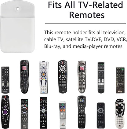 2 Pcs Remote Control Holder Wall Mount, TV Controller Holder, Self Adhesive Remote Holder, Wall Pen Holder Storage Accessories for Home Office School (White)