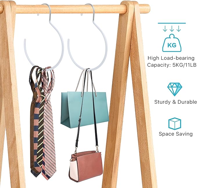 Aemygo Scarf Ring Hangers, 15 Pcs Non-Slip Belt Rack Tie Hanging Hooks Closet Accessories Scarf Organizer Storage Holders for Ties Scarves Belts Tank Tops Pashminas (White)