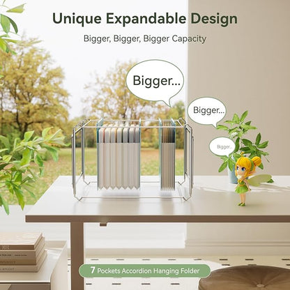 Wheat Straw Expanding Hanging File Folders,7-Pocket Accordion Organizer with 1.2" Expansion, Large-Capacity Letter Size for Filing Cabinet, 100% BPA Free, 3-Pack