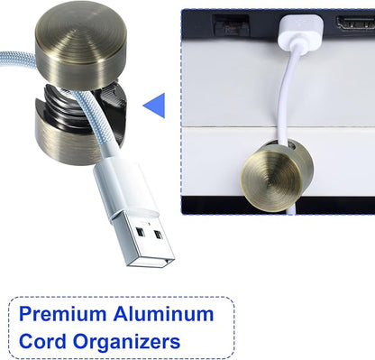 8 Sets Charger Holders for Cords, Antique Copper Color Adjustable Cable Anchor Holders, Adhesive Metal Cord Clips, Cable Management Wire Organizers for Desk, Office, Nightstand