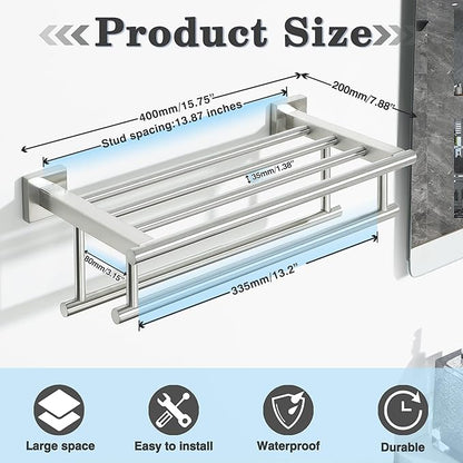 Alise Towel Rack,Towel Holder Towel Shelf with Double Towel Bars for Bathroom Lavatory,SUS 304 Stainless Steel Wall Mount Towel Hanger Storage,16 Inch Brushed Nickel,GZ8040-LS