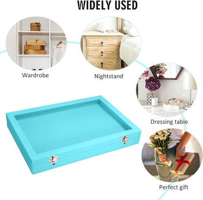 Rings Organizer Tray 100 Slot Velvet Ring Earring Storage Box TranSparent Cover Jewelry Store Ring Display Box Jewelry Display Cabinet for Girl Wife Mother