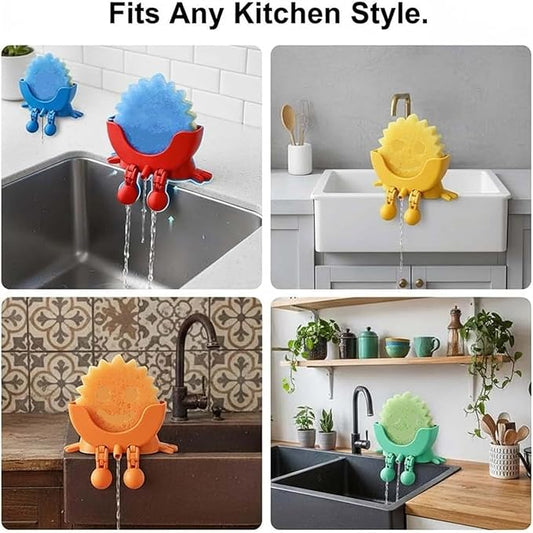 Sponge Holder for Scrub with Drainage, Smiley Sponge Holder for Sink, Keeps Your Sponge Dry, Smiling 3D Printed Holder Funny Sponges Holder for Daddy & Mummy, Kitchen Countertop Sink Draining (C#)