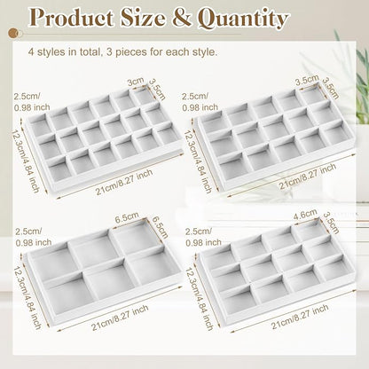 Junkin 12 Pcs Jewelry Tray Velvet Stackable Jewelry Organizer Trays Divided Earring Accessories Storage Containers Box (Rose Red)