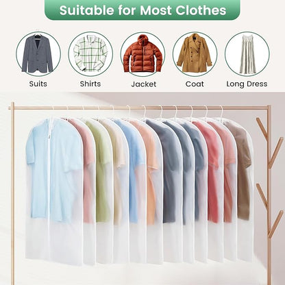 12 Pack Garment Bags for Hanging Clothes - Translucent Suit Bag for Closet Wardrobe Storage Travel - 24" x 42"