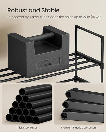 SONGMICS Shoe Rack, 4-Tier Shoe Organizer, Metal Storage Shelf, Upright or Upside Down, for 25-30 Pairs, Stackable, for Entryway, 11.8 x 46.1 x 29.5 Inches, Black ULSA034B01