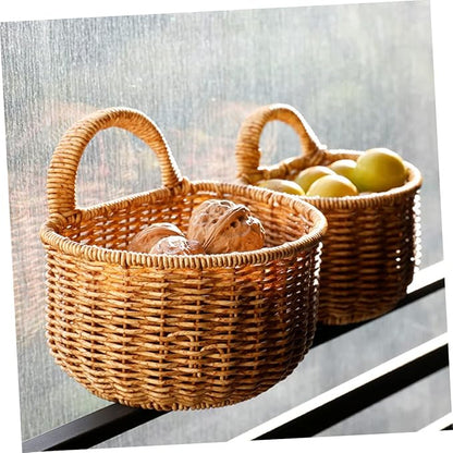 Decorative Woven Storage Basket for Garlic Ginger Eggs Wall-mounted Container Kitchen Organizer for Natural Home Decor