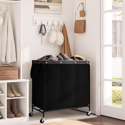 StorageWorks 3 Section Laundry Hamper, Rolling Laundry Cart with Wheels and Handles, Laundry Room Double Sorter for Organizer and Storage, 31.7 Gal(120L), Black