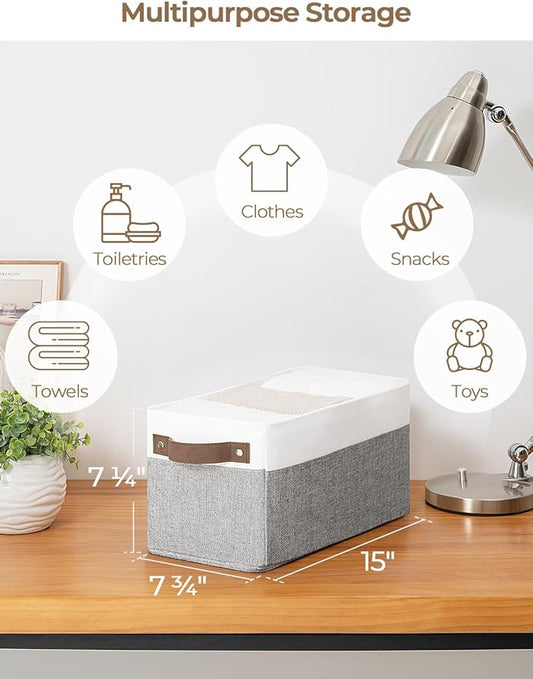 StorageWorks Narrow Storage Bins, Small Basket for Closet and Shelves, Rectangular Fabric Organizer with Handles, Toilet Paper Storage, Gray and White Stripes, 2-Pack
