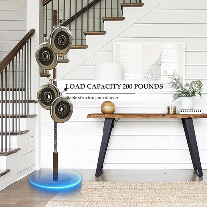 Wood Coat Rack Freestanding, Natural Coats Tree Stand with 14 Hooks, 73" Sturdy and Easy Assembly Coat Rack Stand for Entryway, Hallway, Bedroom, Bags, Hats (Metal Disc Base, Cherry Swivel Hook)