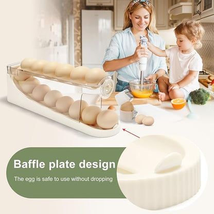 egg holder for fridge-Auto Rolling Fridge Egg Organizer,egg dispenser for refrigerator,Egg preservation rack,Egg Storage Rack for Kitchen,egg container refrigerator (white, 2tier)