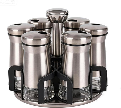 LCshuyao 360° Rotating Spice Rack，Spice Rack Organizer for Cabinet - Includes 6pcs Glass Spice Jars and Labels,Spice Storage, Cooking, Outdoor BBQ,(Spices Not Included) (Modern)