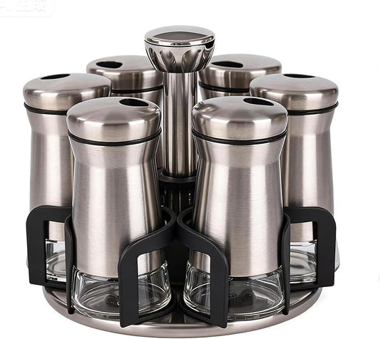 LCshuyao 360° Rotating Spice Rack，Spice Rack Organizer for Cabinet - Includes 6pcs Glass Spice Jars and Labels,Spice Storage, Cooking, Outdoor BBQ,(Spices Not Included) (Modern)