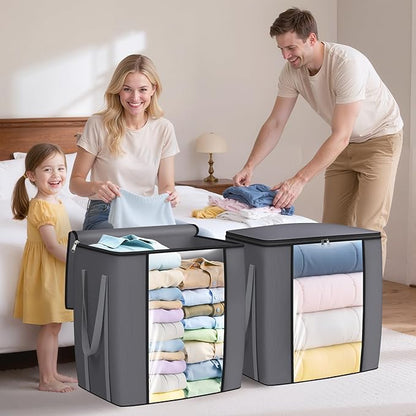TasticTotes 120L Extra Large Clothes Storage Bags, Foldable Blanket Storage and Organization, Thick Fabric Containers with Reinforced Handles & Zippers for Clothing, Comforters, Bedding, Gray, 6 Pack