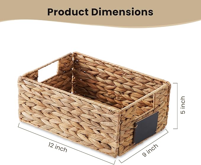 rectangular hyacinth wicker baskets with liners for storage, kitchen, laundry 12x9x5 iNCHES (Natural, 12x9x5 Inches)