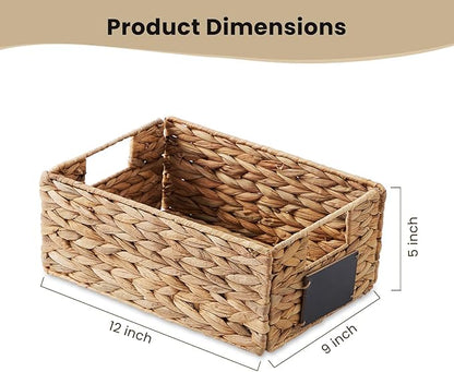 rectangular hyacinth wicker baskets with liners for storage, kitchen, laundry 12x9x5 iNCHES (Natural, 12x9x5 Inches)