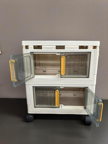Kitchen Pantry Storage Cabinet, Tableware Cabinet, Spice Rack, Double-Layered 4-Door Foldable