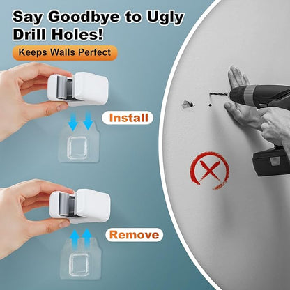 funest 6 Pack Mop and Broom Holder Wall Mount, No Drill Needed Self Adhesive, Non-Slip Mop Grippers for Tile Walls - Kitchen, Bathroom, Garage（White）