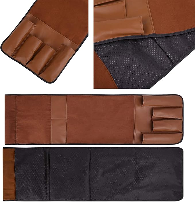 IPENNY No-slip Leather Sofa Couch Remote Control Holder Chair Armrest Caddy Pocket Organizer Storage Bag for Cellphone Tablet Notepad Book Magazines DVD Eyewears Drinker Snacks Holder Pouch