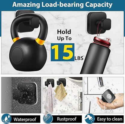 Suction Cup Hooks for Shower, 4 PCS No-Drill Towel Holder for Bathrooms Wall, Glass Door, Mirror, Tiles, Kitchen, Hold Robe & Wreath, Hanging up to 15 lbs – Waterproof & Rustproof, Matte-Black