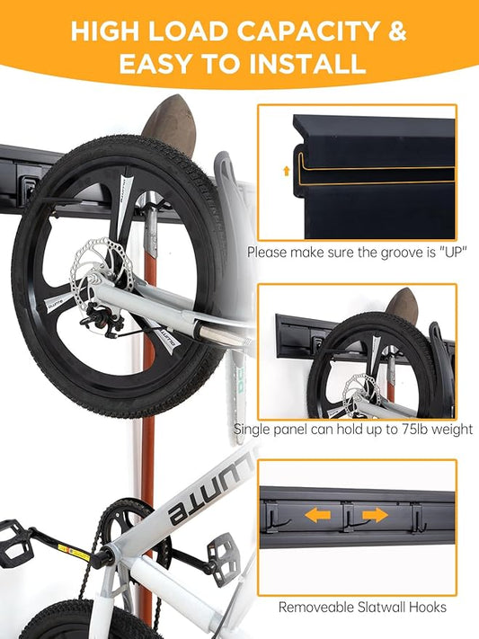 Slatwall Panels Garage Tool Organizer Wall Mount Garage Slat Wall Storage Systems, Bike Storage Rack Garage Organizers and Storage PVC Wall Panels Slat Wall Paneling