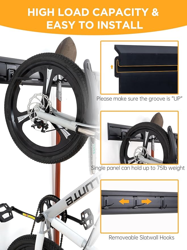 Slatwall Panels Garage Tool Organizer Wall Mount Garage Slat Wall Storage Systems, Bike Storage Rack Garage Organizers and Storage PVC Wall Panels Slat Wall Paneling