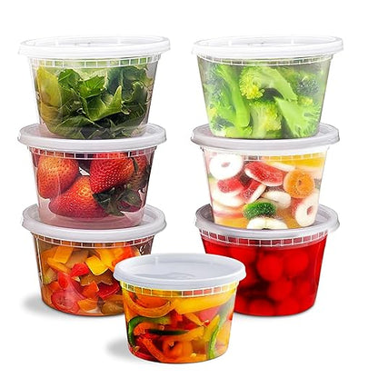 OCS Parts Round Plastic Deli Containers with Lids | Stackable, Microwavable, Freezer and Dishwasher Safe BPA Free Food Prep and Storage Containers (240, Clear, 16 Ounce)