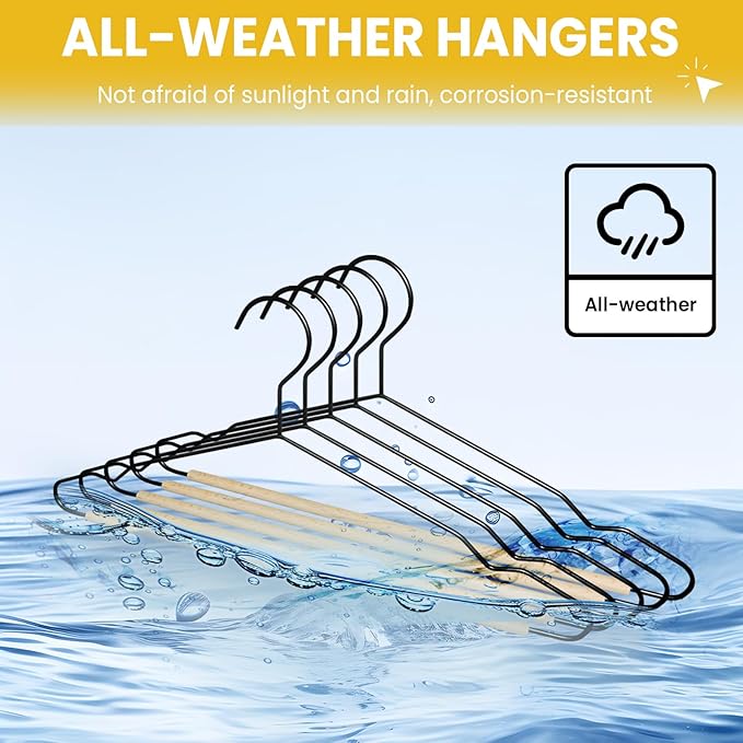 Jiang&Rong 20 Pack Black Wire Hangers, Suit Hangers with Smooth Beech Wood Pants Bar, Heavy Duty Metal Hanger for Closet, Dress, Pants, Sweater, Jacket